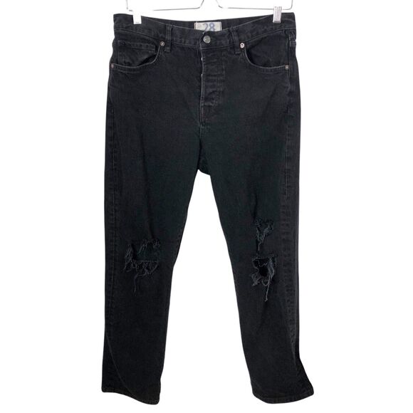 Free People We The Free 28 Bren Boyfriend Destroyed Jean Black Magic OB1311345 - Picture 4 of 12